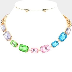 💥Rectangle Pastel Colorful Stone Link Necklace